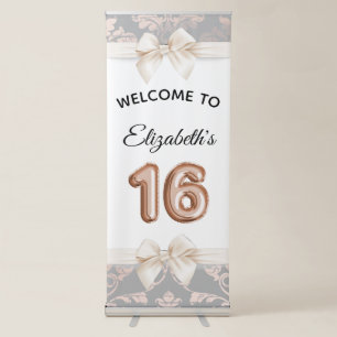 Sweet 16 Luxury Rose gold Balloons Welcome Retractable Banner