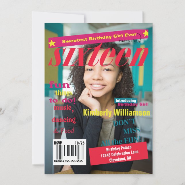 Sweet 16 Magazine Birthday Invitation (Front)