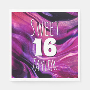 Sweet 16 Magenta Purple Marble Personalized Napkin