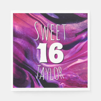 Sweet 16 Magenta Purple Marble Personalized Napkin
