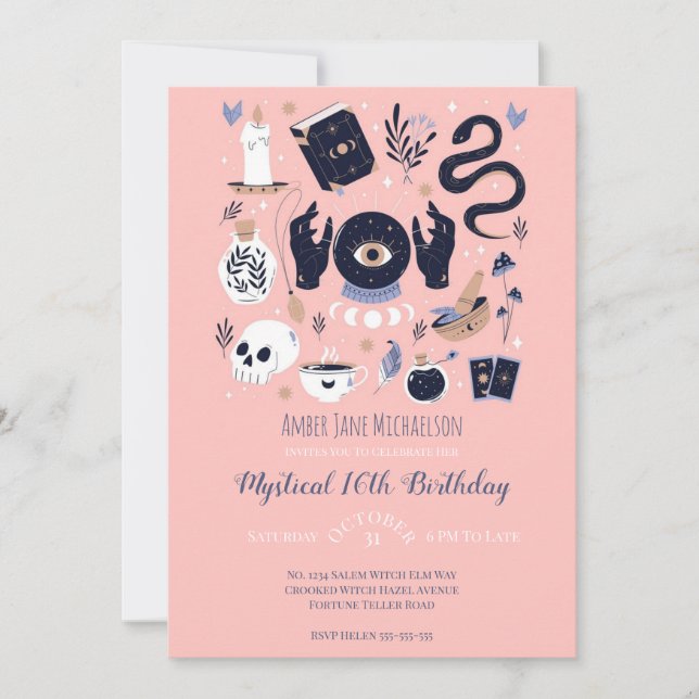 Sweet 16 Magic 16th Birthday Fortune Teller Mystic Invitation (Front)