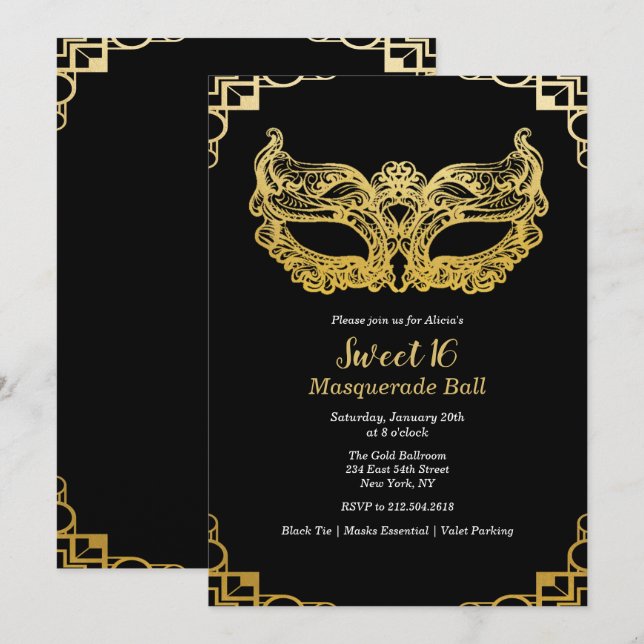 Sweet 16 Masquerade Ball Invitation (Front/Back)