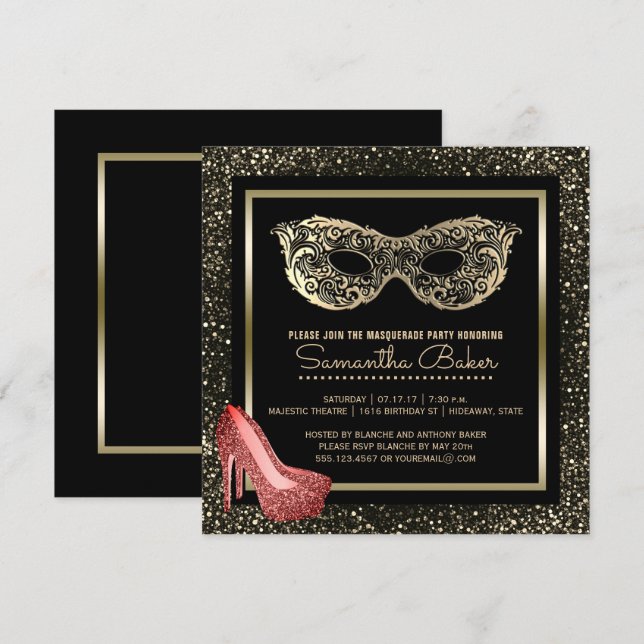 Sweet 16 Masquerade Ball | Pink Gold Sweet Sixteen Invitation (Front/Back)