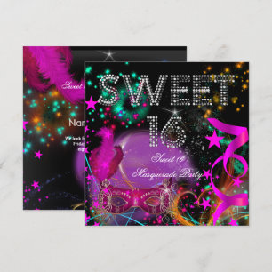 Sweet 16 Masquerade Birthday Party Pink Black Invitation