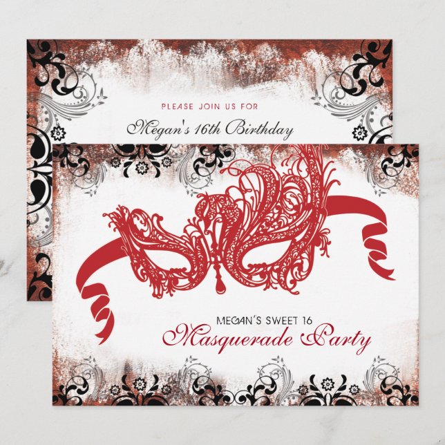 Sweet 16 Masquerade Party Invitation (Front/Back)