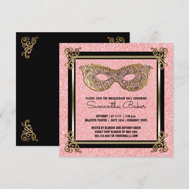 Sweet 16 Masquerade Party | Sweet Sixteen Birthday Invitation (Front/Back)