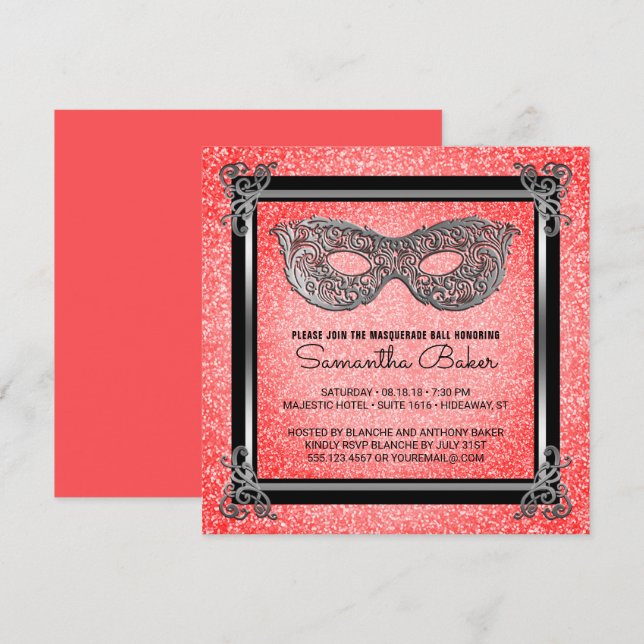 Sweet 16 Masquerade Party | Sweet Sixteen Birthday Invitation (Front/Back)