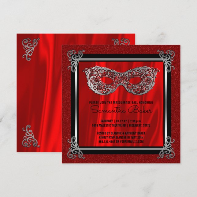 Sweet 16 Masquerade | Red Sweet Sixteen Birthday Invitation (Front/Back)