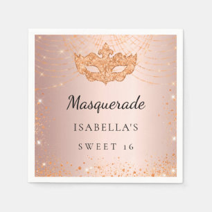 Sweet 16 Masquerade rose gold glitter party Napkin