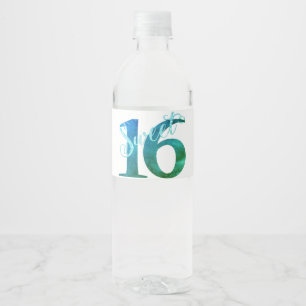 Sweet 16   Mermaid Ombre Blue Green Gradient Water Bottle Label