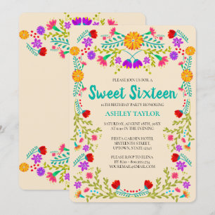 Sweet 16 Mexican Fiesta Champagne Floral Birthday Invitation