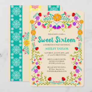 Sweet 16 Mexican Fiesta Papel Picado Champagne Invitation