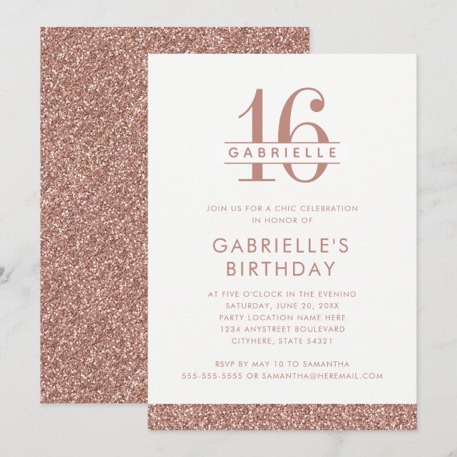 Sweet 16 Minimal Rose Blush Pink Glitter Birthday Invitation (Front/Back)