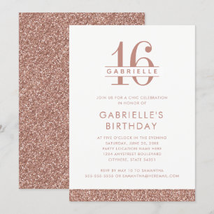 Sweet 16 Minimal Rose Blush Pink Glitter Birthday Invitation