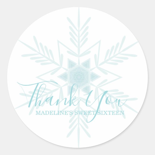 SWEET 16 modern blue WINTER WONDERLAND favour Classic Round Sticker (Front)