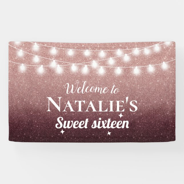 Sweet 16 Modern Burgundy & Rose Gold Ombre Banner (Horizontal)