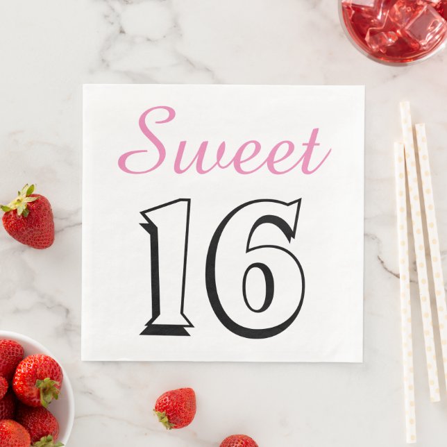 Sweet 16 Modern Chic Pink Birthday Party Paper Napkin (Insitu)