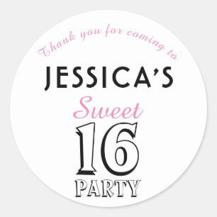 Sweet 16 Modern Chic Pink Birthday Party Thank You Classic Round Sticker