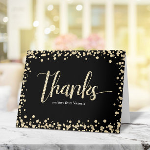 Sweet 16 Modern Gold Black Glitter Girly Birthday Thank You Card