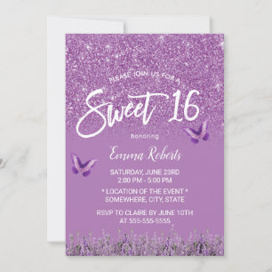 Sweet 16 Modern Lavender Faux Glitter Invitation