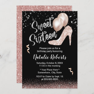 Sweet 16 Modern Rose Gold Girl 16th Birthday Invitation