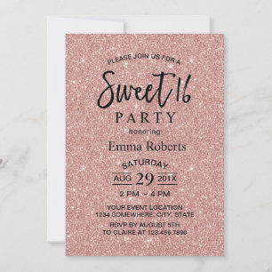 Sweet 16 Modern Rose Gold Glitter Birthday Invitation