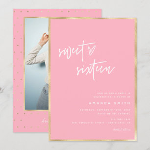 Sweet 16 Modern Script Gold Blush Pink Birthday Invitation