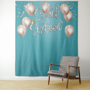 Sweet 16 Modern Turquoise Girl 16th Birthday Tapes Tapestry