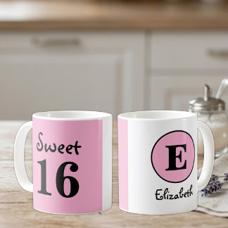 Sweet 16 monogram name pink coffee mug