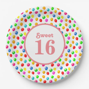 Sweet 16 & Multicolored Festive Balloons Birthday Paper Plate