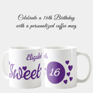 Sweet 16 name 16th birthday purple coffee mug