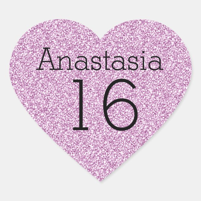 Sweet 16 Name Age Black & Purple Glitter Sparkles Heart Sticker (Front)