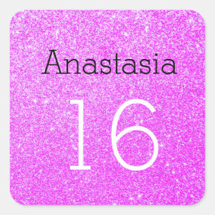 Sweet 16 Name Age Black & Purple Glitter Sparkles Square Sticker