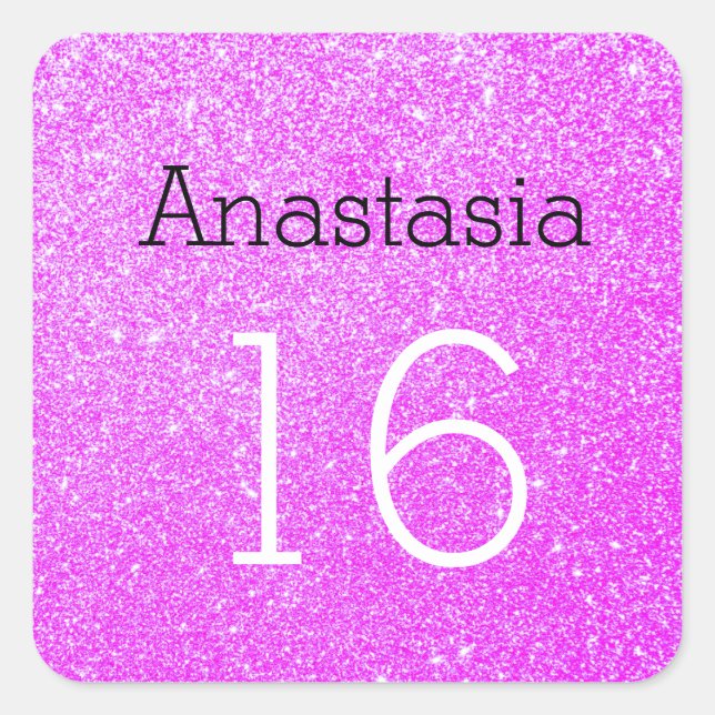 Sweet 16 Name Age Black & Purple Glitter Sparkles Square Sticker (Front)