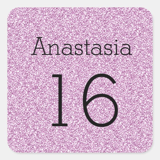 Sweet 16 Name Age Black & Purple Glitter Sparkles Square Sticker (Front)