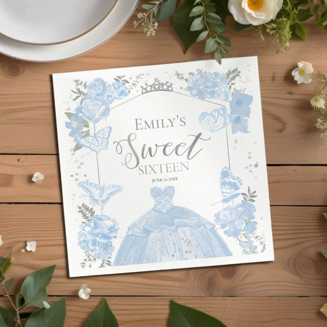 Sweet 16 Napkins Butterfly Dusty Blue Dress Floral (Creator Uploaded)