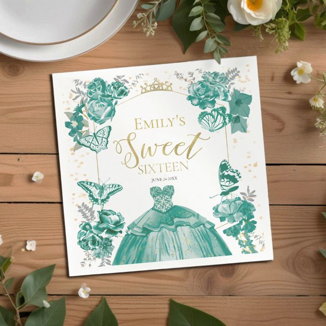 Sweet 16 Napkins Butterfly Emerald Green Dress (Creator Uploaded)