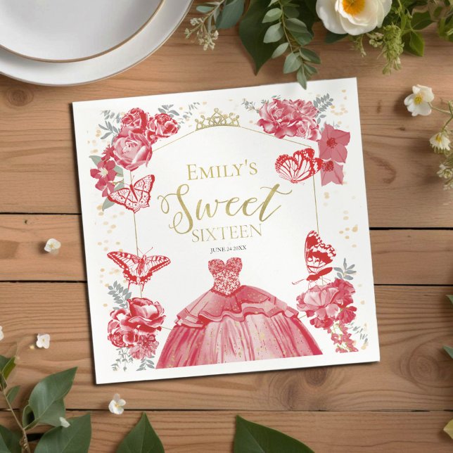 Sweet 16 Napkins Butterfly Red Dress Floral (Creator Uploaded)