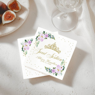 Sweet 16 Napkins Gold Tiara Lavender Floral