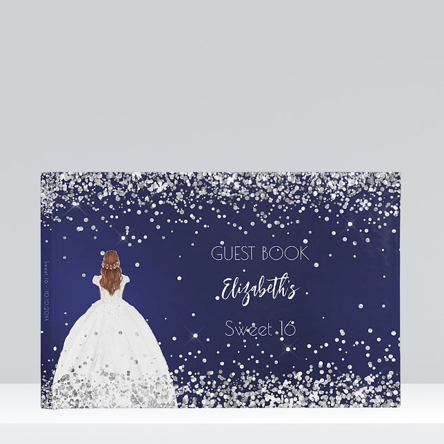 Sweet 16 navy blue dress glitter party guest book (Creator Uploaded)