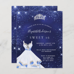 Sweet 16 navy blue dress tiara invitation