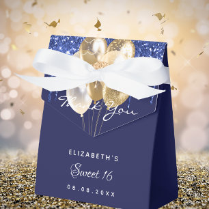 Sweet 16 navy blue gold balloons thank you favour box