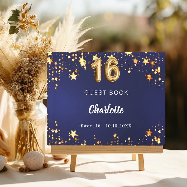 Sweet 16 navy blue gold stars guest book (Creator Uploaded)