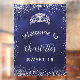 Sweet 16 navy blue silver glitter welcome window cling