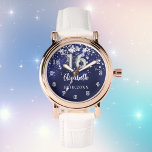 Sweet 16 navy blue silver stars watch<br><div class="desc">A Sweet 16 gift. A navy blue background colour with faux silver stars. The blue colour is uneven.  Add a name,  date.</div>