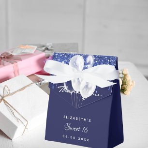 Sweet 16 navy blue white balloons thank you favour box