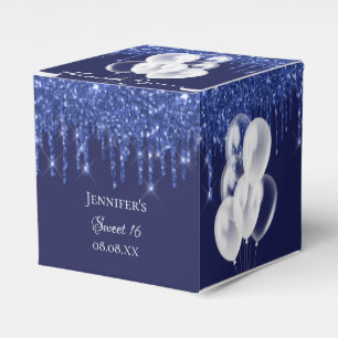 Sweet 16 navy blue white balloons thank you favour box