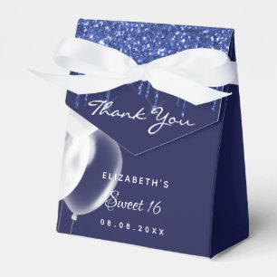 Sweet 16 navy blue white balloons thank you favour box