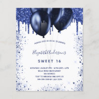 Sweet 16 navy blue white budget invitation