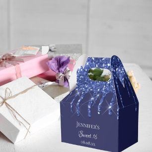 Sweet 16 navy blue white glitter drips favour box